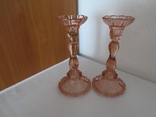 1 Paar alte antike Pressglas-Kerzenleuchter, Kerzenständer, rosalin, Originale