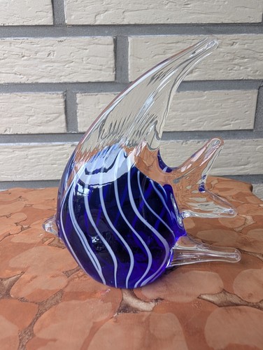 Glasfisch kunstglas blau weiß - kunstglas,