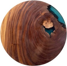 Epoxidharz Tischplatte River Table Rund Blau Walnuss Massivholz ø700x28mm