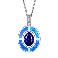 Damen Massiv Sterling 925 Silber Opal Saphir Oval Tansanit Ziel Anhänger