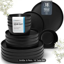 Geschirrset matt schwarz 18 -teilig,  Steinzeug