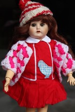 Altes Puppenkleid mit Strickjacke für 30cm Puppe Mütze Käthe Kruse Doll Dress