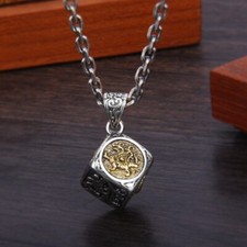 B37 Anhänger Würfel 4 Tiere des Feng Shui Sterling Silber 925