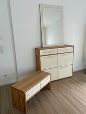 Flur- Dielenmöbel "Constanze" Kernbuche Massiv, Front Magnolie Lack Hochglanz