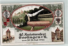 13612398 - 7300 Esslingen 40. Kreisturnfest Juli 1922 Turner Seitpferd Wappen
