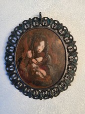 antik großes Medaillon Anhänger Kette christliches Motiv 100-150 Jahre alt