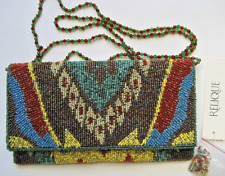 Clutch Damen Handtasche Abendtasche mit Perlen besetzt Türkis Gelb Rot Braun