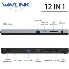 HDMI/DP/VGA PC Hub USB C Dock Laptop Docking Station Triple Display 100W PD