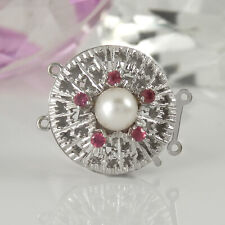 Schließe für Perlenketten 2-reihig 585 Weißgold 14K 5 Rubin Edelsteine ca 0,15ct