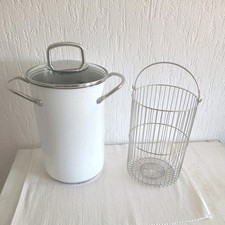 TCM Spargel/Pasta - Topf, Edelstahl, Weiß mit Deckel 32cm,Drahtkorb,Glasdeckel 