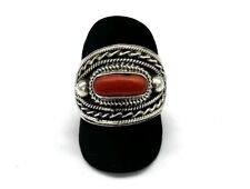 925/- Silberring, Koralle, Cabochon, Muster, Gr. 64, 18 mm breit, guter Zustand.