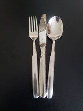 neuwertig WMF Cromargan Onda Menü/Speise Bestck 1Pers 3Teile Messer Gabel Löffel