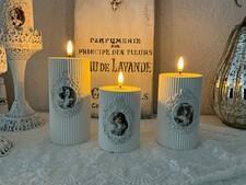 Shabby LED Echtwachs Kerzen 3erSet Ornament Fernbedienung Timer VintageLandhaus