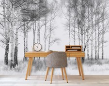 Fototapete Birken Wald Schwarz Natur Wohnzimmer VLIES TAPETE XXL + KLEISTER 351