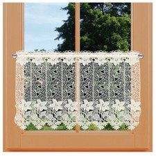 Scheibengardine Aurora natur Plauener Spitze Blumenmuster Querbehang 40 cm hoch