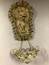 Weihwasserbecken Becken Weihwasser ca. 1890 Kupfer Glas 20cm