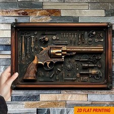 Blechschild Pistole Revolver Duell Kupferoptik Nostalgie Vintage Retro TEL2218