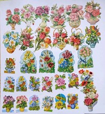 Oblaten Glanzbilder Poesie Scrap - Konvolut Blumen  EAS