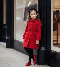 Langer Mantel/schwarzer Wollmantel Mädchen rot Kaschmir – elegante Herbstmode (3-5 Jahre)