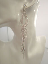 XXL Strass Ohrringe Ohrstecker Ohrhänger Statement sehr lang Silber Cocktail