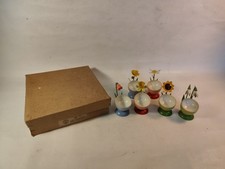 6 Holz Eierbecher Schneeglöckchen Narzisse Margeriten Glockenblume um 1945 OVP