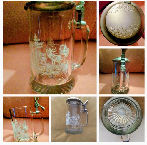 Glaskrug mit zinndeckel und - glaskrug,