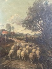 Altes Ölgemälde Herde Schafe