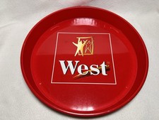 West Zigaretten  Tablett Rot Metall Kellnertablett Serviertablett Ø 33cm Vintage