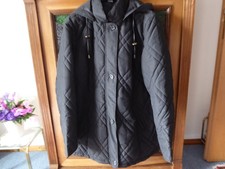 Damen Mantel gesteppt -  Long Jacke - Größe 48 - schwarz - mit Kapuze - neu