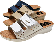 Damen Pantoletten Haussche Klettverschluss echt Kork Fußbett Strand Wellness NEU