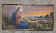 Jesus mit Schafherde Bild im Rahmen alt Heiligenbild