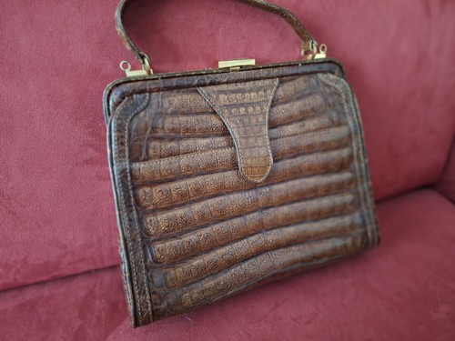 Krokohandtasche braun alt mit - krokohandtasche, braun,