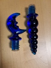2 Flaschenkorken Weinflaschenverschluß Sektverschluß Blau Glas Deko Mond neu