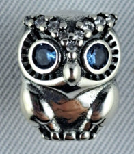 Eule mit blauen Augen S925 Sterlingsilber Charm für Armbänder GRATISVERSAND
