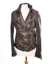 TIGHA Damen Lederjacke mit Nieten, Khaki Farbe, Gr. S