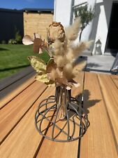 Trockenblumen Gesteck Gestell Anthrazit Beige  Vase Reagenzglas Deko Haubensak