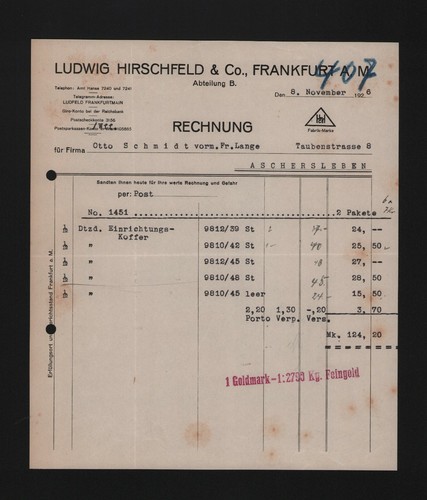Frankfurt rechnung 1926 - frankfurt/m.,,
