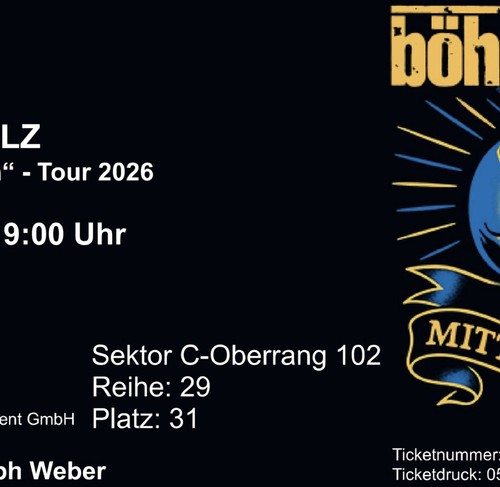Böhse onkelz ticket - ticket, für