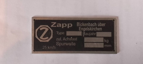 Zapp bickenbach typenschild - zapp,