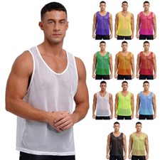 DE Herren Mesh Shirt Oberteil Ärmellos Hemd Tank Top Durchsichtig Muskelshirts