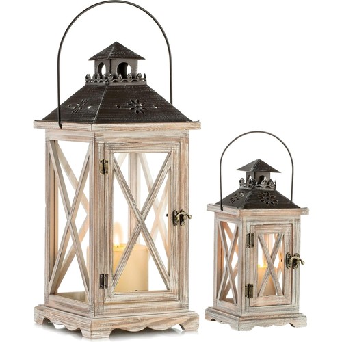Holzlaterne windlicht set - holzlaterne,
