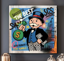 LEINWAND BILD BIS 140x140x5 MONOPOLY STREETART GRAFFITI GLÜCKSSPIEL MONEY CASINO