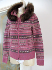 Hochwertige Strickjacke von BOGNER gr36 Norweger/Rosenholz Kapuze/Echtfell=Super