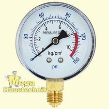 Manometer senkrecht Ø 50mm 1/4 Zoll Druckluft 0-10 bar Glycerinmanometer