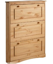 Schuhschrank Massiv Kiefer mit 3 Klappen Schrank   NEU