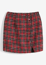 Tweed Rock Gr. 48 Dunkelrot Schwarz Damen-Skirt Kurzer Freizeitrock Neu