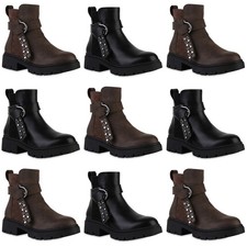 Damen Biker Boots Stiefeletten