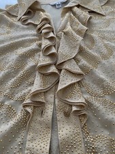 ST JOHN knits Bluse Gold Glitzer Rüschen Bluse Beige Karneval Fein Piratenkostüm