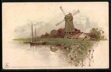 Sonnenschein-AK Windmühle & Segelboot 