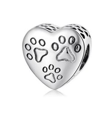 Charm Perle Bead Herz Pfote 925 Silber - Anhänger für Pandora Armband